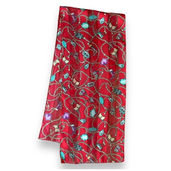 Fun Red Scarf 60" x 13" Striped Satin Sheer Decor Purses Chains Boots Hats - Picture 11 of 11